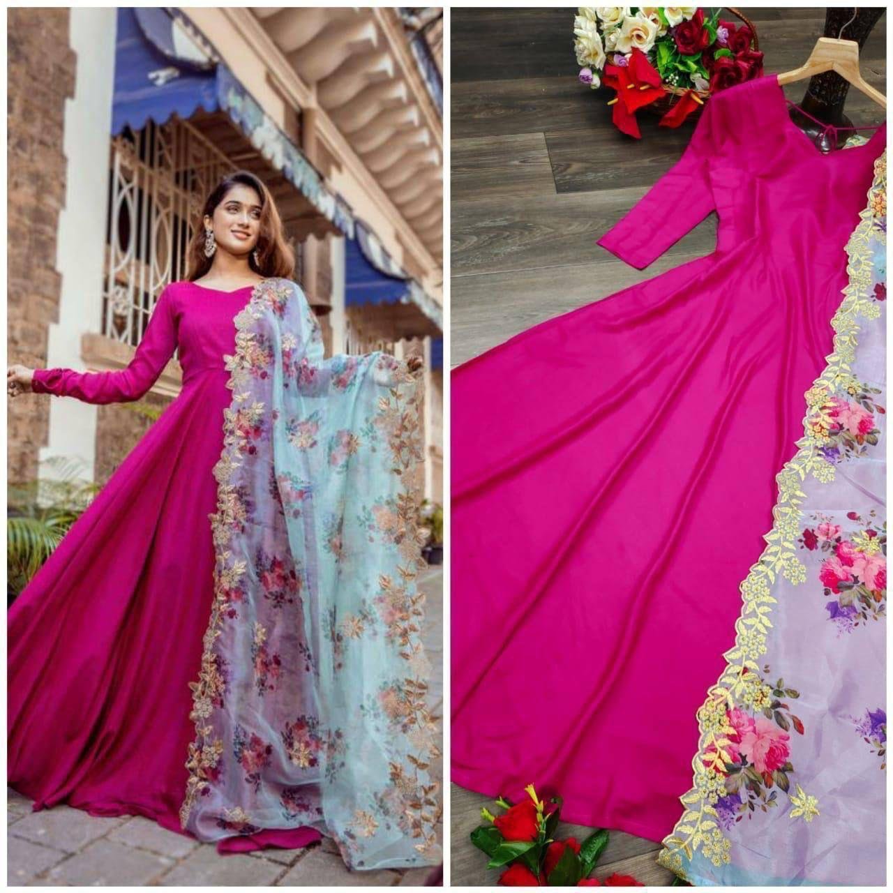 Heavy rayon umbrella gown with organza dupatta
